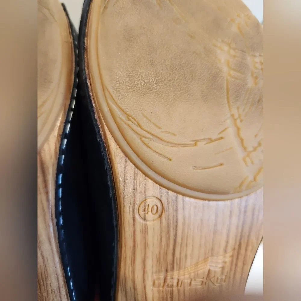 Dansko "Maci" Black Leather Open Toe Slip-on Clogs Sz.10/40 Ret.$155 - Picture 10 of 11